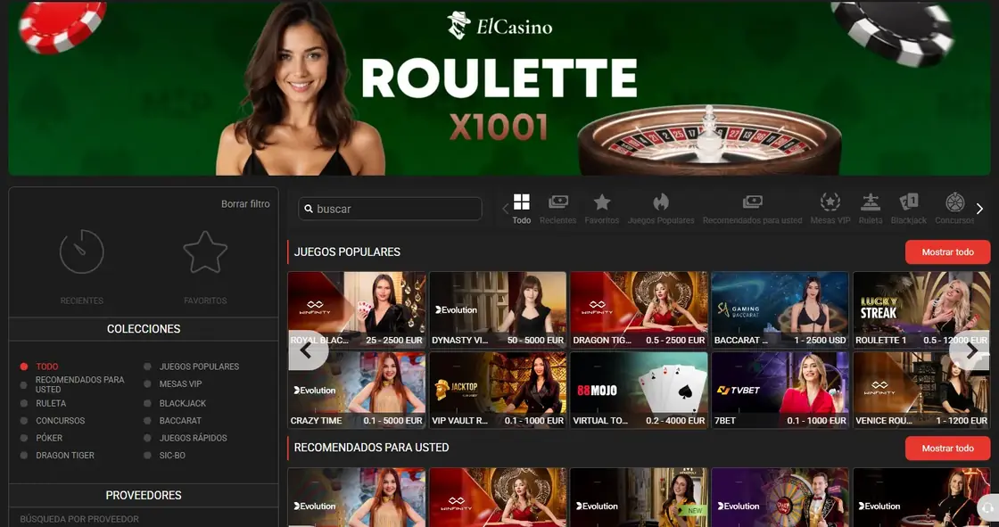 Lobby del casino en vivo de Megapari con mesas de ruleta y blackjack